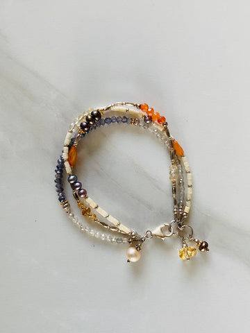 Iolite and Carnelian Mixed Gemstone Boho Bracelet, Iolite & Carnelian