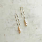 Long Blush Pearl and Gold Cane Earrings