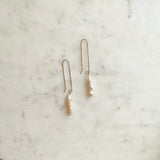 Long Blush Pearl and Gold Cane Earrings