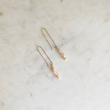 Long Blush Pearl and Gold Cane Earrings