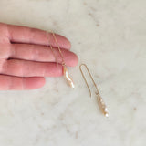 Long Blush Pearl and Gold Cane Earrings