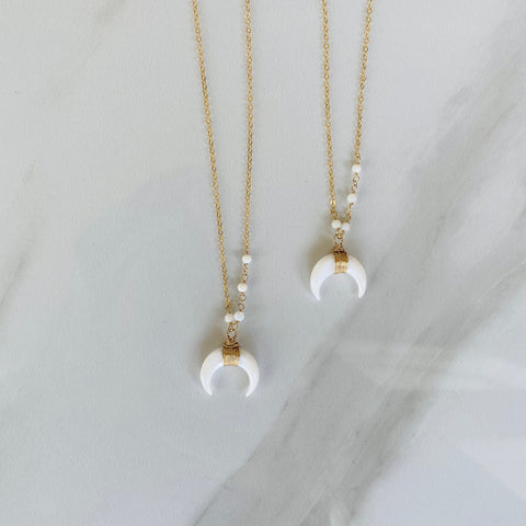 Mother of Pearl Horn and Gold Necklace