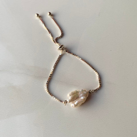 Nugget Pearl & Silver Adjustable Bracelet