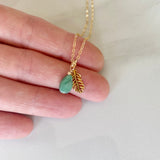 Emerald & Gold Feather Necklace