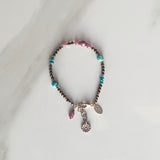 Boho Mixed Gemstone with Ruby Charm Bracelet