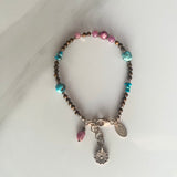 Boho Mixed Gemstone with Ruby Charm Bracelet