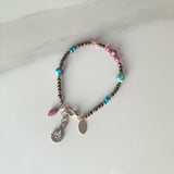 Boho Mixed Gemstone with Ruby Charm Bracelet