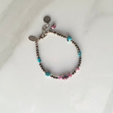 Boho Mixed Gemstone with Ruby Charm Bracelet