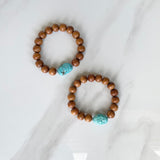 Turquoise Hand Carved Nugget and Sandalwood Bracelet