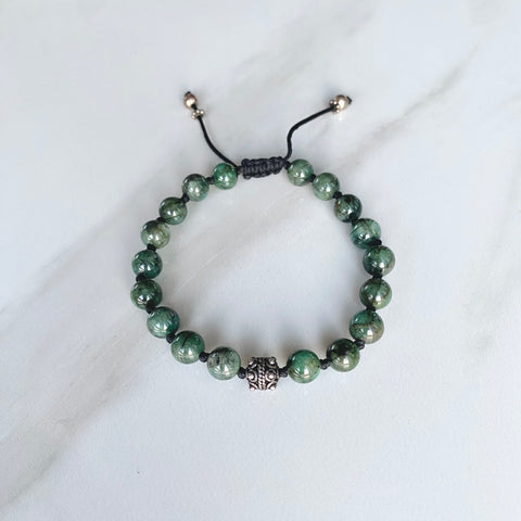 Emerald and Silver Adjustable Bracelet