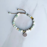 Jade and Silver Om Charm Bracelet , Jadeite