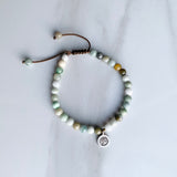 Jade and Silver Om Charm Bracelet , Jadeite