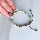 Jade and Silver Om Charm Bracelet , Jadeite