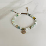 Jade and Silver Om Charm Bracelet , Jadeite