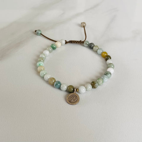 Jade and Silver Om Charm Bracelet , Jadeite