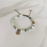 Jade and Silver Om Charm Bracelet , Jadeite