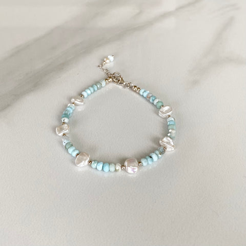 Larimar and Keshi Pearl Bracelet
