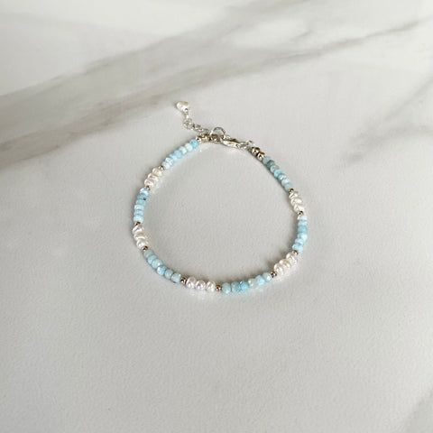 Larimar & Dainty Pearl Bracelet