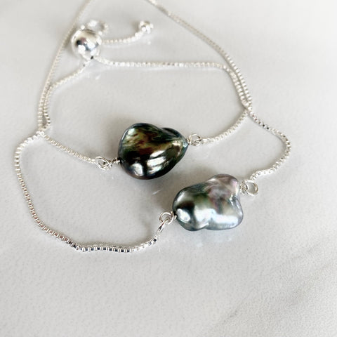 Tahitian Keshi Pearl Silver Adjustable Bracelet
