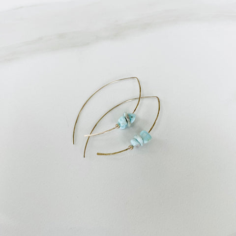 Larimar & Silver Leaf Hoops Earrings