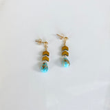 Blue Drop & Gold Chevron Earrings
