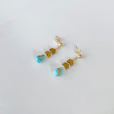 Blue Drop & Gold Chevron Earrings