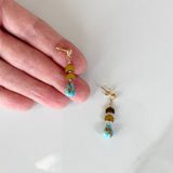 Blue Drop & Gold Chevron Earrings