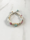 Pink and Blue Boho Bracelet, Larimar, Peruvian Opal, Tourmaline