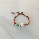 Turquoise & Pearl Leather Bracelet