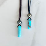 Tahitian Pearl & Turquoise Pendant Leather Necklace