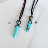 Tahitian Pearl & Turquoise Pendant Leather Necklace