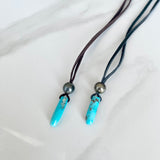 Tahitian Pearl & Turquoise Pendant Leather Necklace