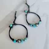 Turquoise & Tahitian Pearl Leather Bracelet