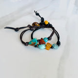 Turquoise & Amber Leather Bracelet