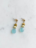 Blue Drop & Gold Chevron Earrings