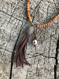 Tahitian Pearl & Sandalwood Tassel Necklace with Pavè Diamond Pendant