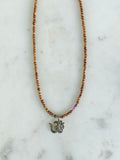 Pave Diamond Om & Ruby Sandalwood Necklace