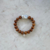 Large Baroque Pearl & Sandalwood Stretch Bracelet
