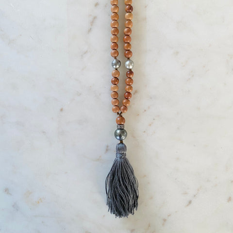 Tahitian Pearl and Diamond Sandalwood Mala