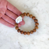 Large Baroque Pearl & Sandalwood Stretch Bracelet