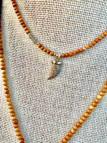 Diamond Horn Pendant & Sandalwood Necklace
