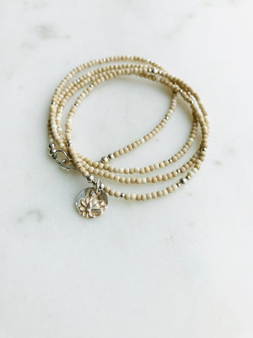 Silver Lotus & White Turquoise Necklace