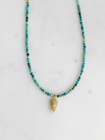 Turquoise & Gold Diamond Arrowhead Necklace