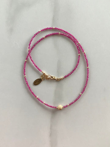 Ruby Gemstone & Gold Bead Necklace