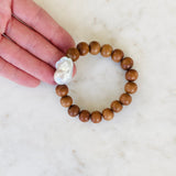 Large Baroque Pearl & Sandalwood Stretch Bracelet