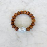 Large Baroque Pearl & Sandalwood Stretch Bracelet