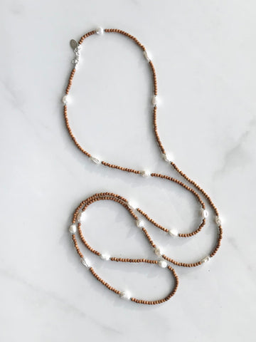 Pearl & Sandalwood Long Necklace