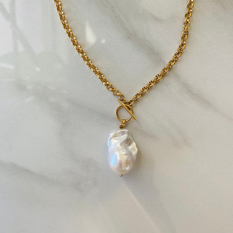 Baroque Pearl & Gold Toggle Necklace