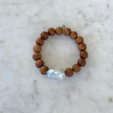 Large Baroque Pearl & Sandalwood Stretch Bracelet
