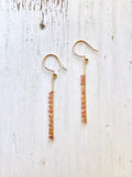Orange Sapphire Gold Bar Earrings